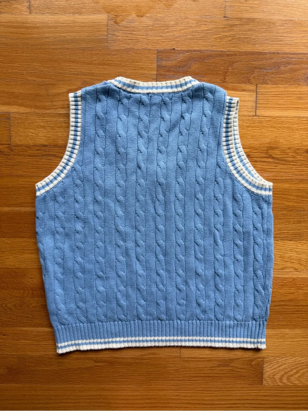 John Galt Blue & Cream Cable Knit Sweater Vest - One Size